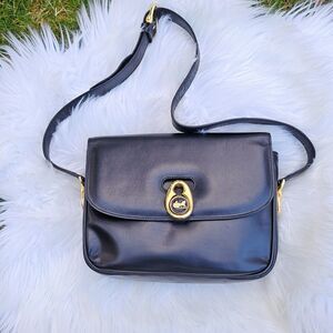 Vintage CELINE Horse Carriage Black Italy Leather Shoulder Bag